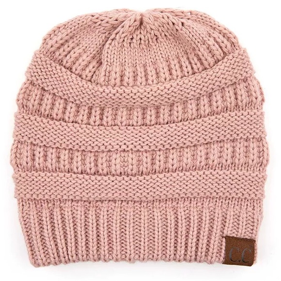 C.C Accessories - C.C Exclusive Women Ribbed Knit Solid Color Beanie Hat with Button for Mask